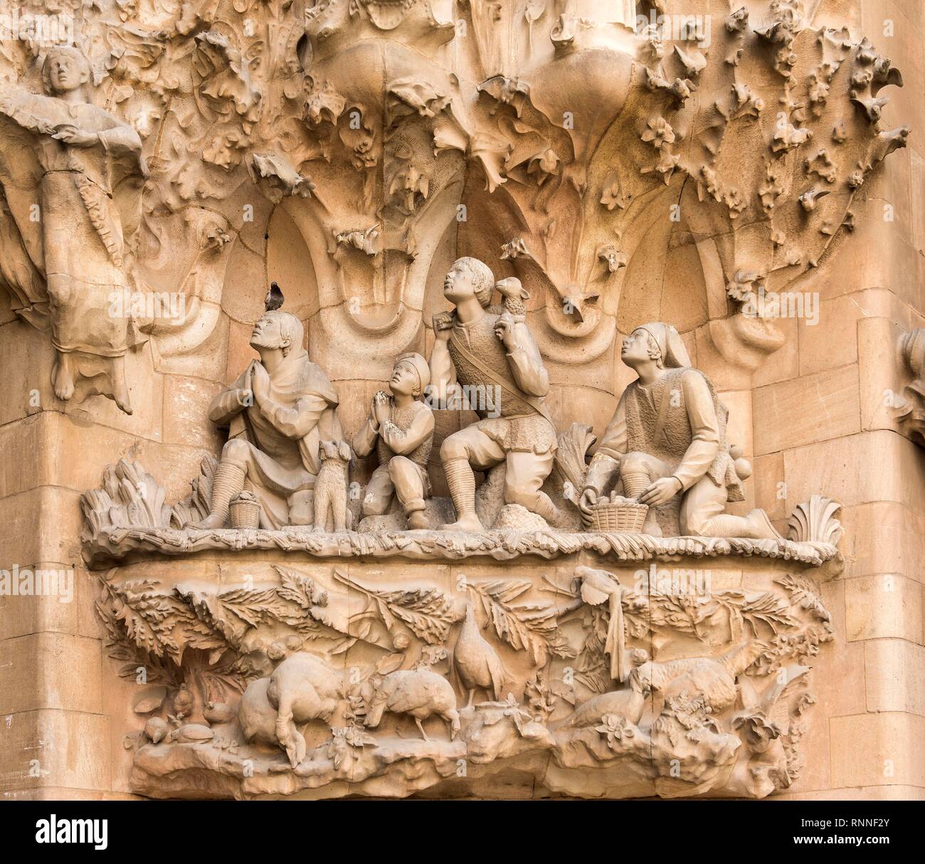 Sculptures, Shepherds on the Passion Façade, Church Sagrada Familia, Architect Antoni Gaudí, Barcelona, Catalonia, Spain Stock Photo