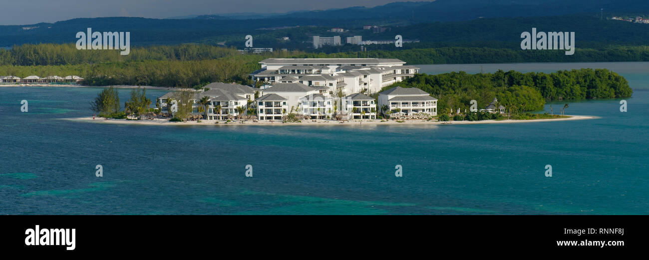 Panoramic aerial view of Excellence Oyster Bay luxury all inclusive, adults only resort. Stock Photo