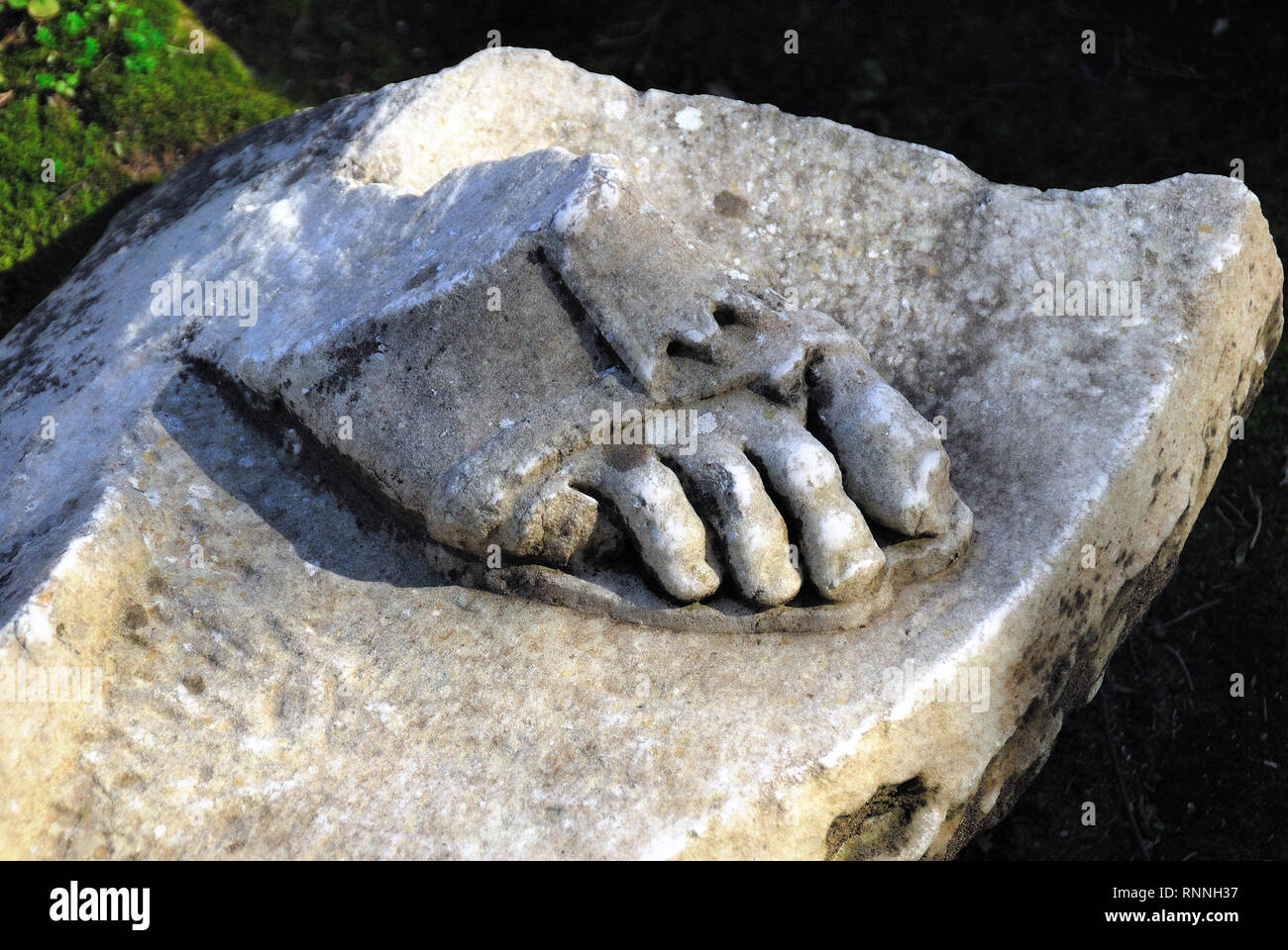 Pozzuoli, Campania, Italy. The foot of a marble statue recovered in the