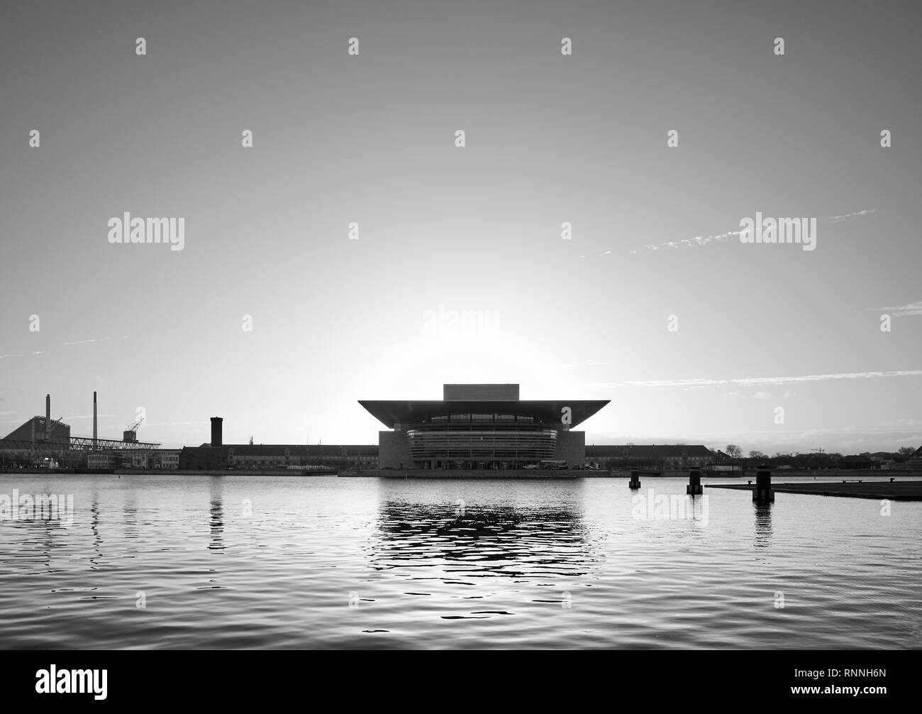 Copenhagen, Denmark - October 22, 2018: Silhouette of the Copenhagen Opera House at sunset. Stock Photo