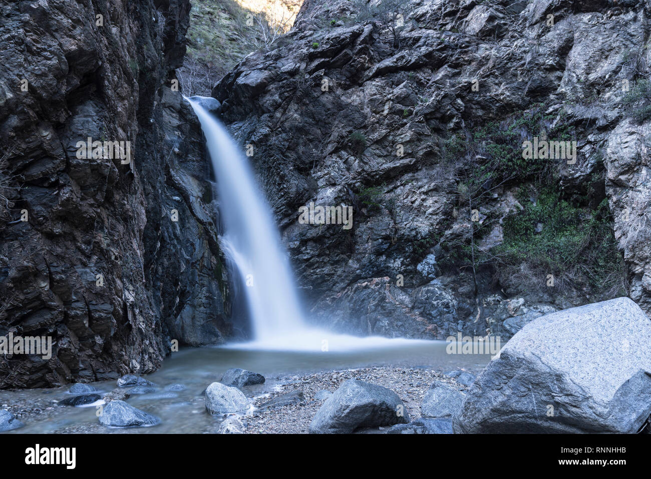 Eaton canyon falls in the San Gabriel Mountains near Los Angeles and Pasadena in Southern California. Stock Photo
