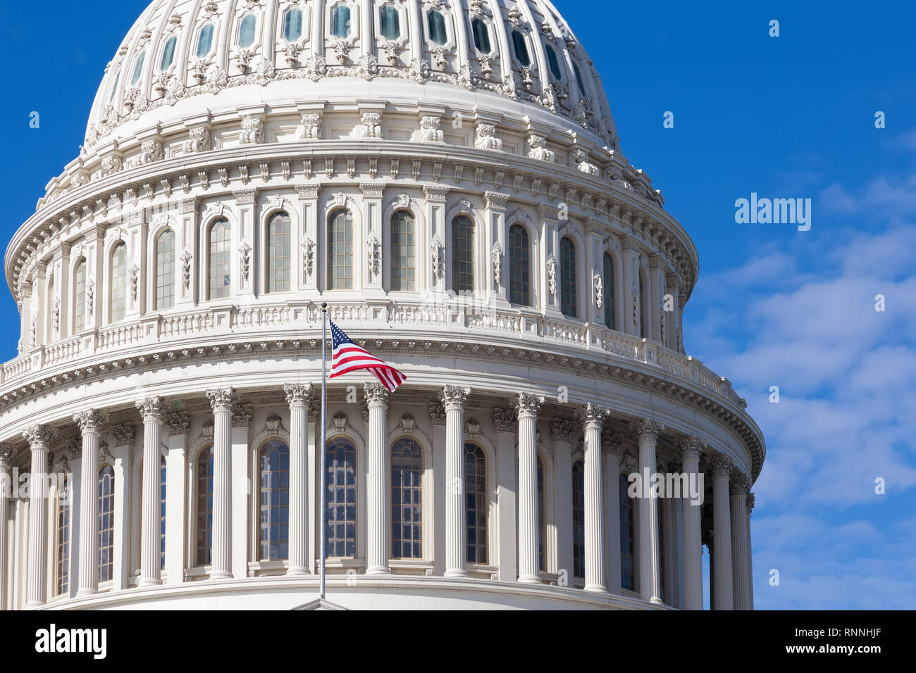 Capitol USA Building in the morning in summer. Dome close-up. The United States Capitol. United States Congress.   Washington DC. USA. Stock Photo