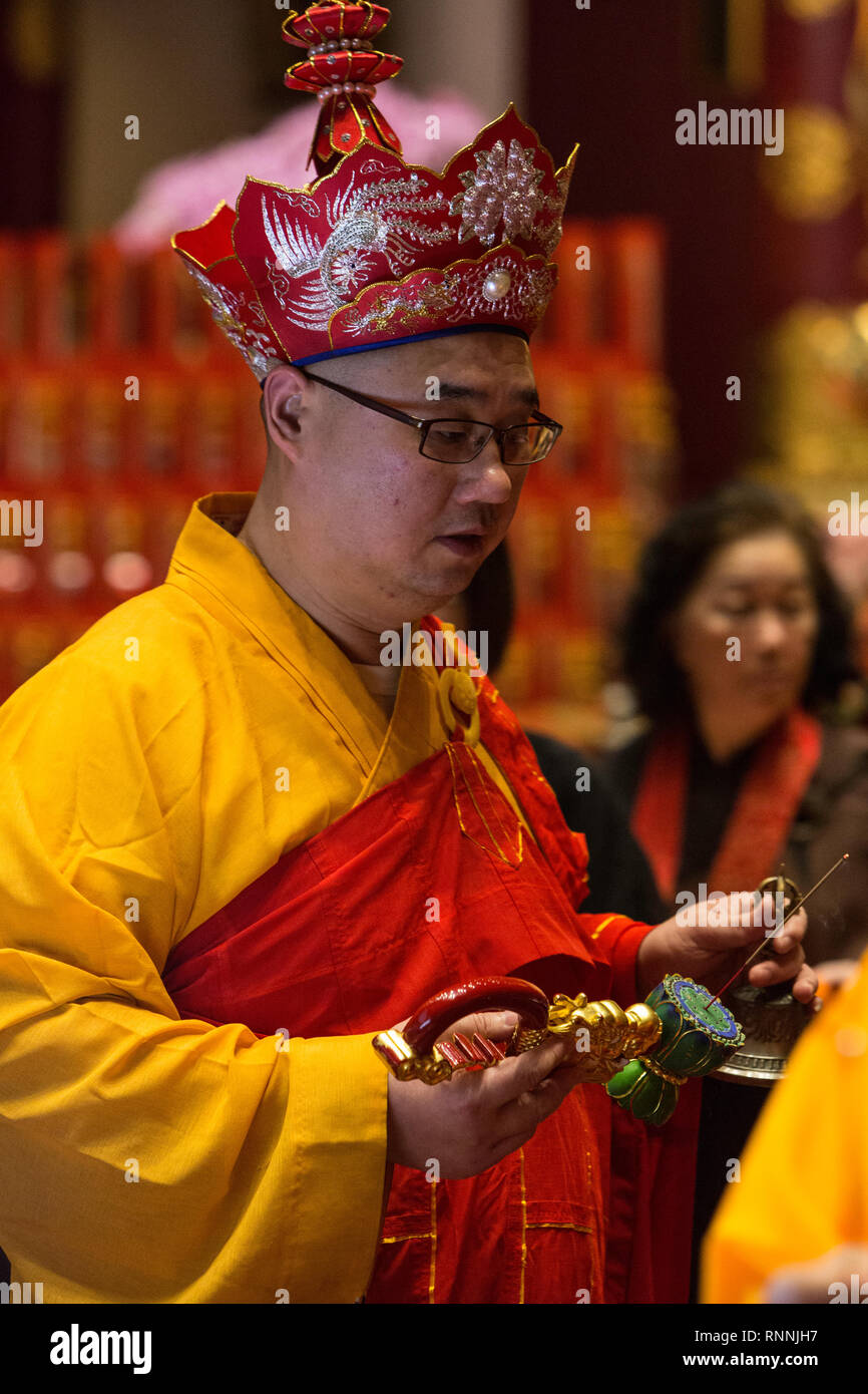 Buddhist Priest Leading a Ritual in Main Prayer Hall, Buddha Tooth
