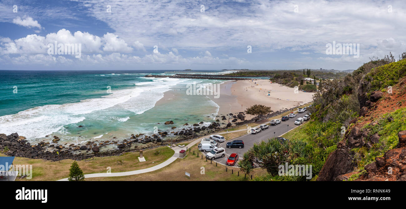 Panorama of Duranbah Beach from Lovers Rock Park in Tweed Heads, New South Wales, Australia Stock Photo