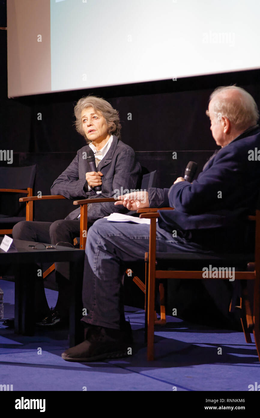 Paris, France. 28th Jan, 2019. Exceptional testimony of Charlotte Rampling on her career with Michel Ciment in Paris, France Stock Photo