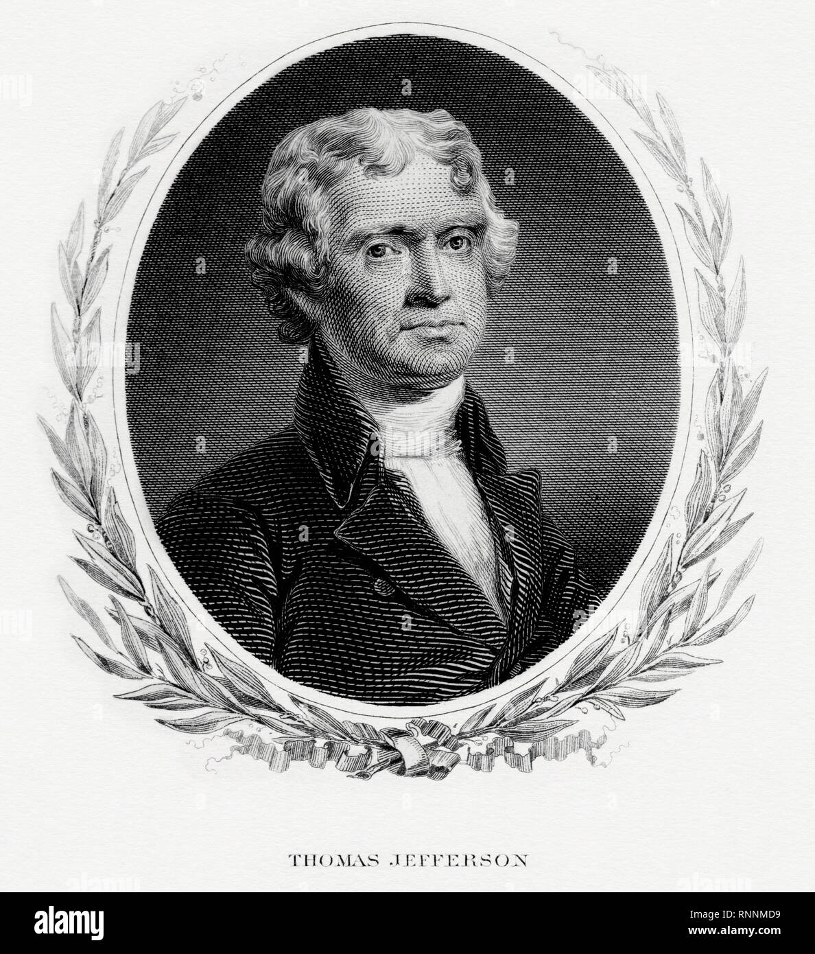 Engraved BEP portrait of U.S. President Thomas Jefferson Stock Photo