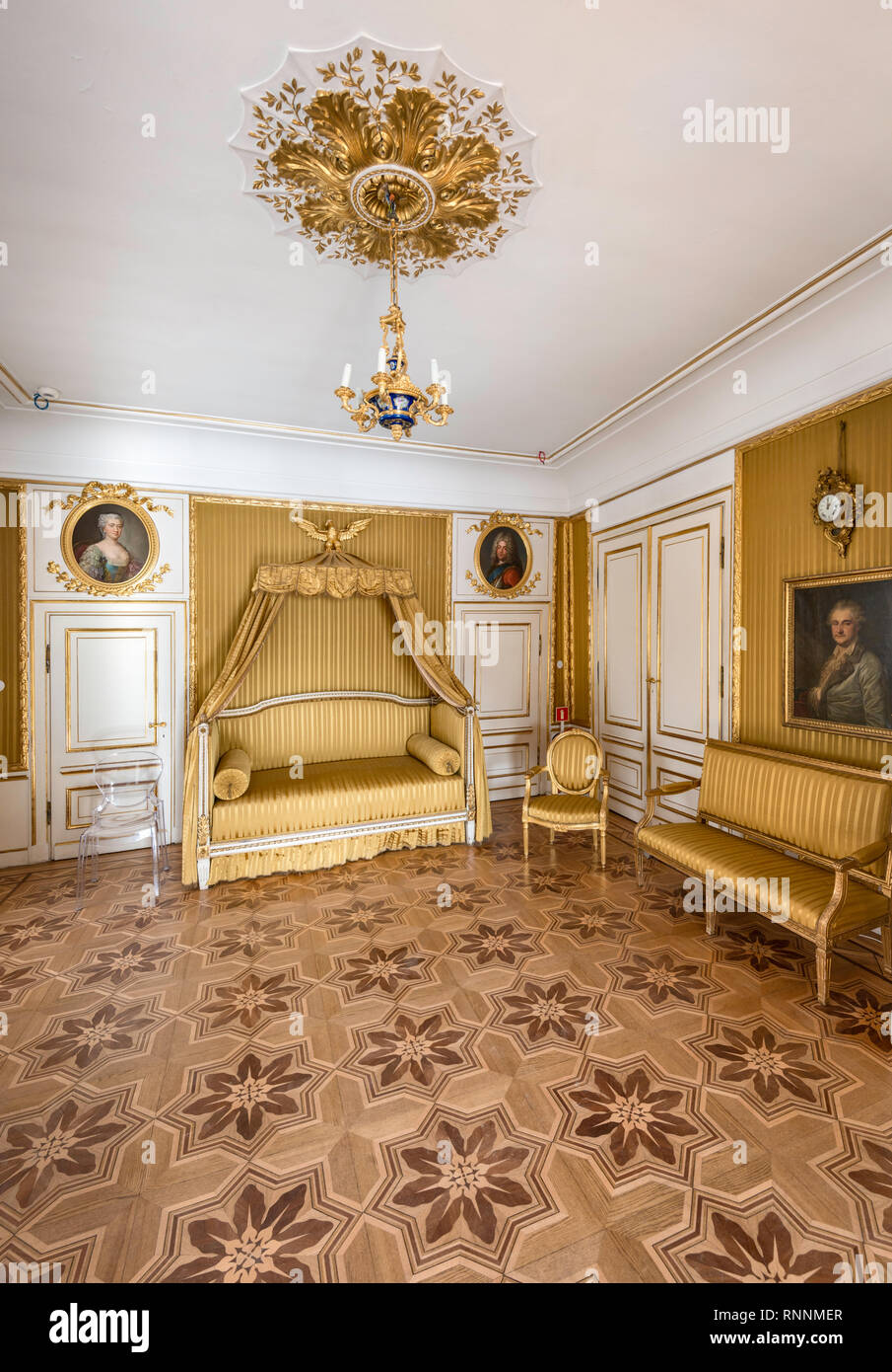 King's Bedchamber at Palace on the Water in Warsaw, Poland Stock Photo