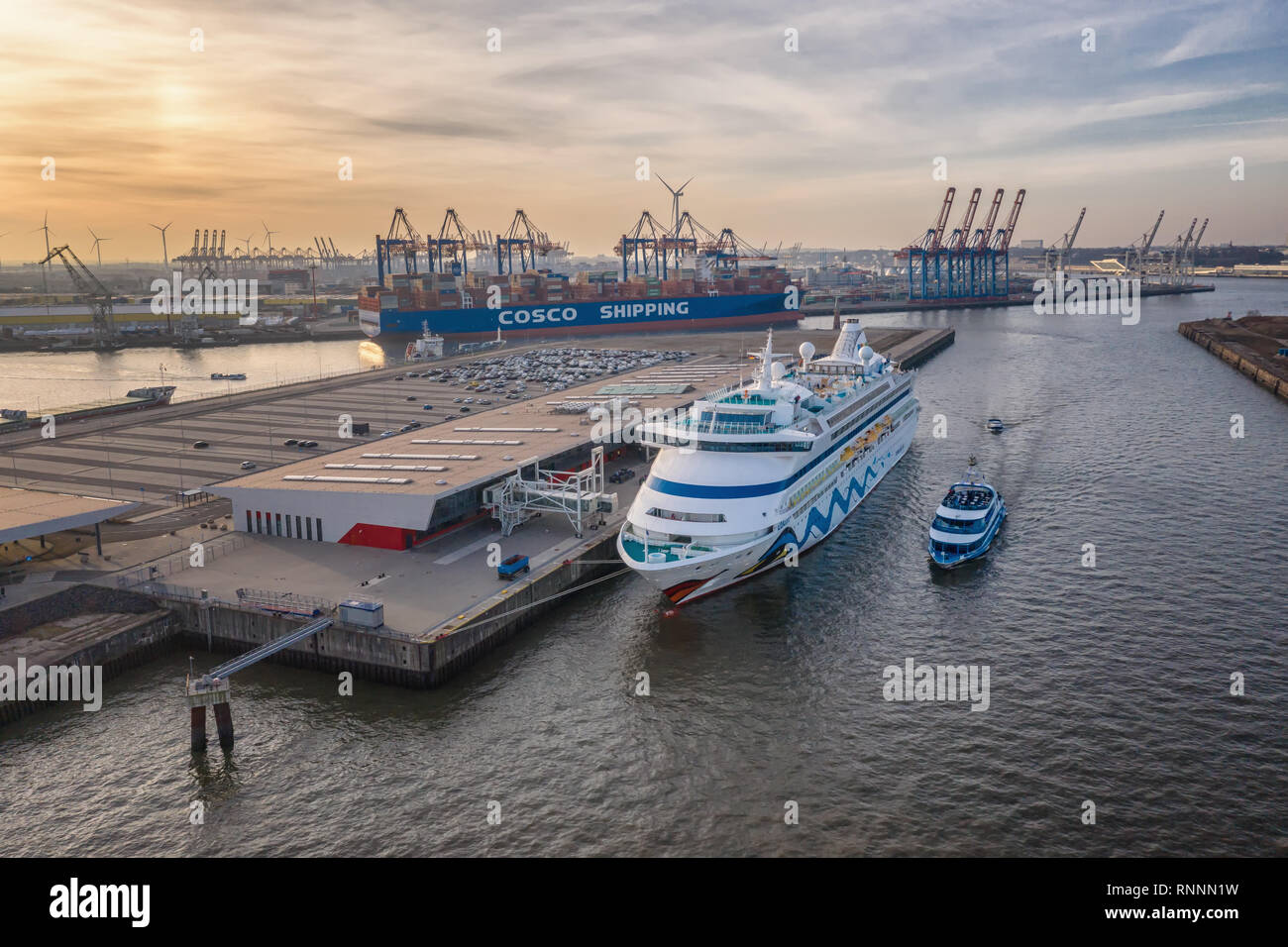 cruise ship Aida aura at the Terminal in Hamburg Steinwerder Stock Photo