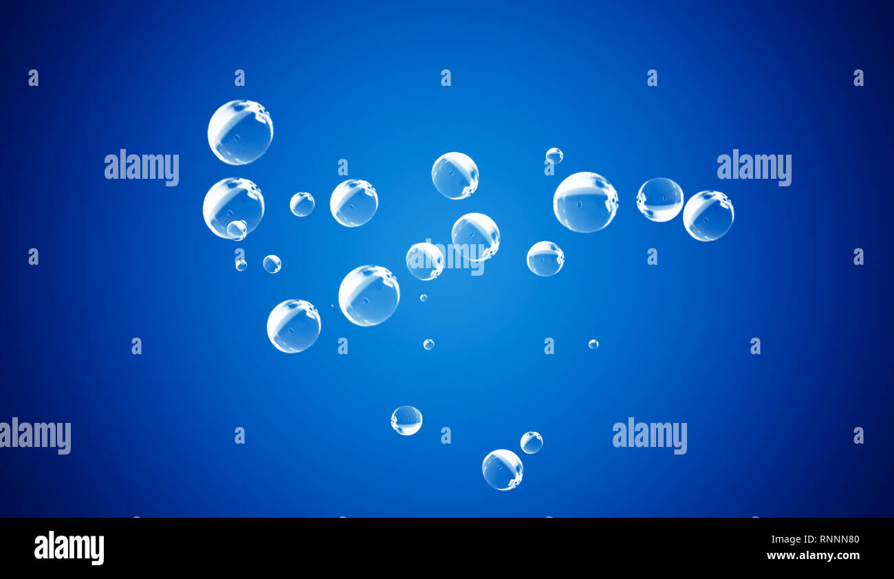 Bubble on isolated blue background. Blue abstract texture. Stock Photo