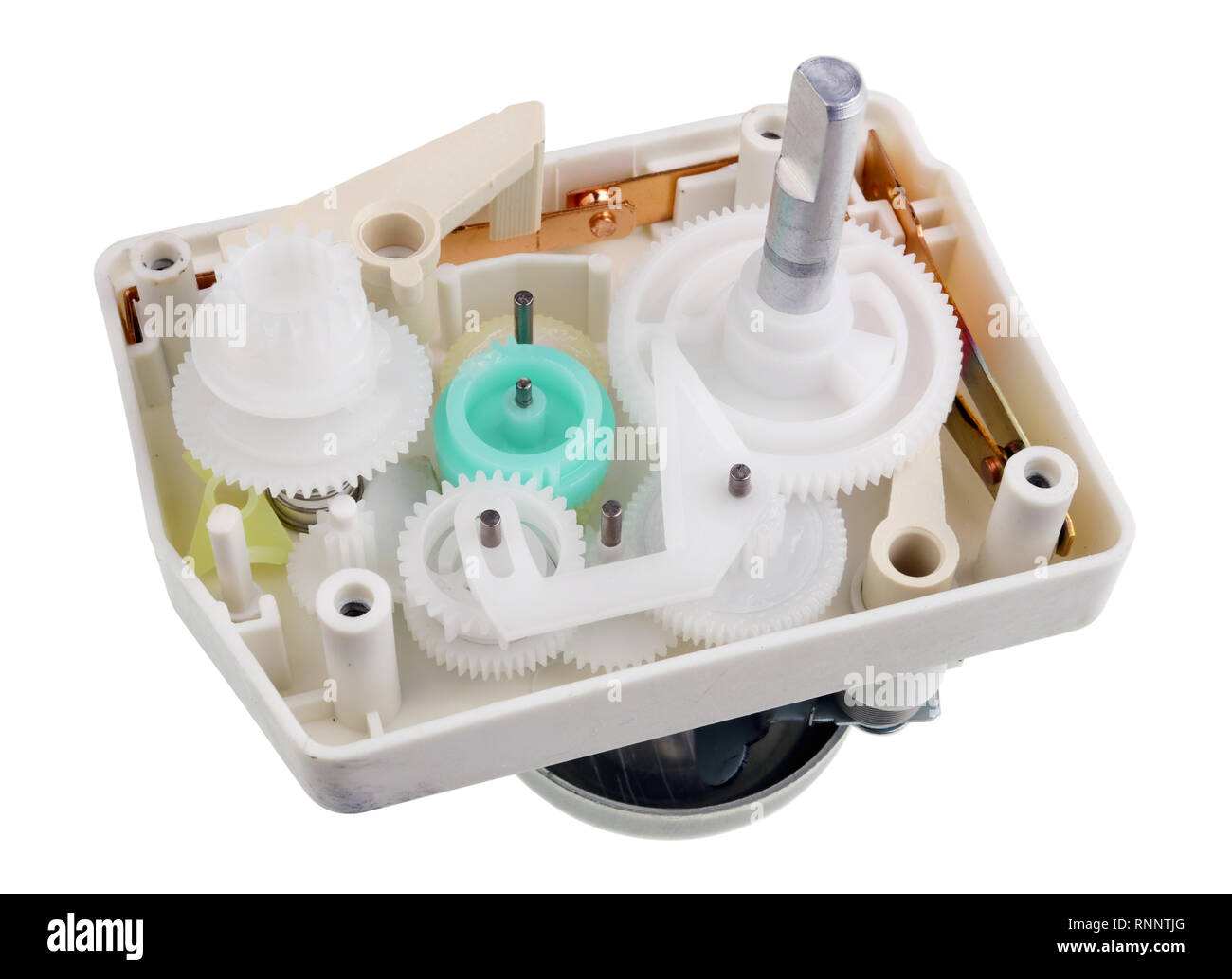 The time machine concept mechanical timer with gears from a simple microwave oven Stock Photo