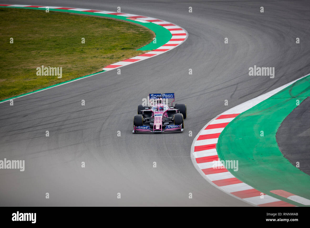 Barcelona, Spain. 19th Feb, 2019. Lance Stroll of SportPesa Racing Point F1 Team car during second journey of F1 Test Days in Montmelo circuit. Credit: SOPA Images Limited/Alamy Live News Stock Photo