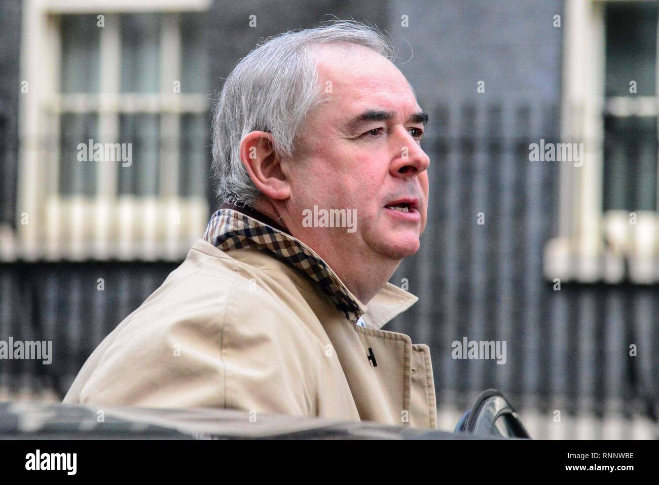 London, UK. 19th Feb, 2019.  Geoffrey Cox QC  MP,Attorney General leaves Downing Street after a weekly Cabinet meeting. Credit:  Claire Doherty/Alamy Live News Stock Photo