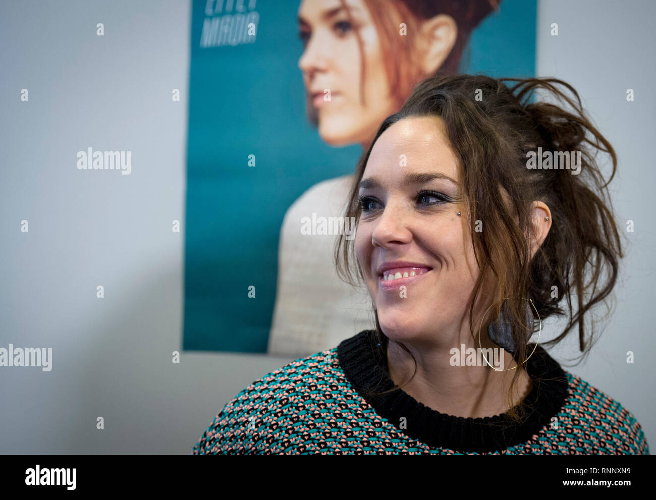 Prague, Czech Republic. 19th Feb, 2019. French singer ZAZ (ISABELLE GEFFOY)  speaks with journalists during the interview for Czech News Agency prior to  concert Effet Miroir (Mirror Effect) in Prague, Czech Republic,