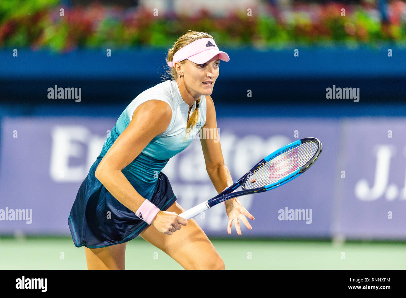 Dubai, UAE. 19th Feb, 2019. Kristina Mladenovic of France in action in