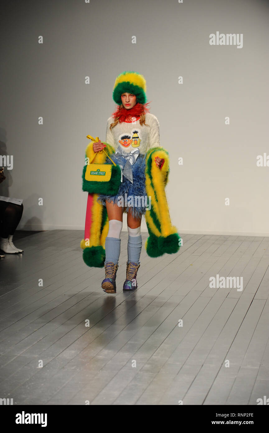 London, UK. 19th Feb, 2019. A model seen showcasing a design during the On/OFF, Catwalk show at the London Fashion at the 180 The Strand, London. Credit: Terry Scott/SOPA Images/ZUMA Wire/Alamy Live News Stock Photo
