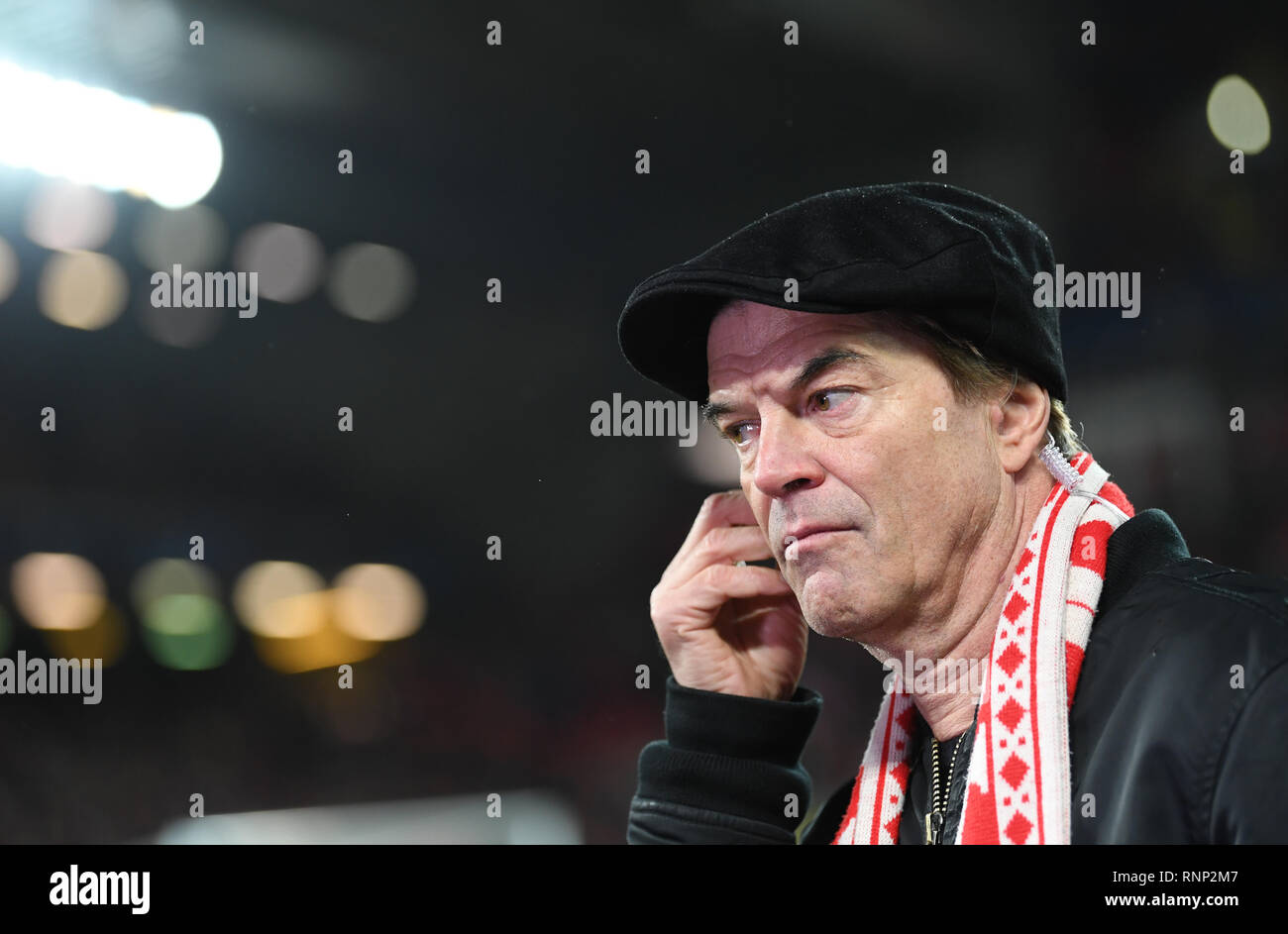 Liverpool, UK. 19th Feb, 2019. Soccer: Champions League, FC Liverpool -  Bayern Munich, knockout round, round of sixteen, first leg in Anfield  Stadium. Campino, singer of the band "Die Toten Hosen", and