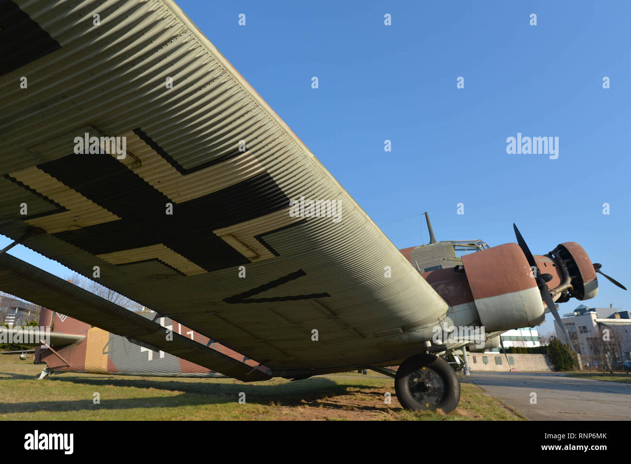 February 19, 2019 - Krakow, Malopolskie Province, Poland - The Balkenkreuz, a straight-armed cross insignia seen painted on the Junkers Ju 52 at the Polish Aviation Museum..The Polish Aviation Museum is located at the site of the former Krakow-Rakowice-Czyzyny Airport, established in 1912, one of the oldest in the world. The Museum collection consists of over 200 aircraft, dating WW1, WW2 and a collection of all airplane types developed or used by Poland after 1945. (Credit Image: © Cezary Kowalski/SOPA Images via ZUMA Wire) Stock Photo