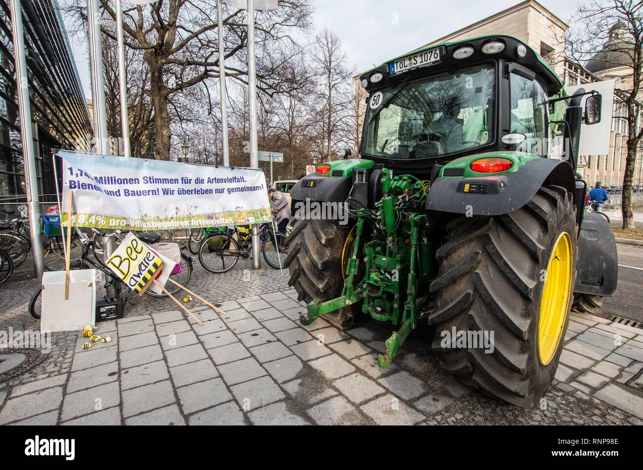 Munich, Bavaria, Germany. 20th Feb, 2019. After being deemed the most successful citizen initiative in the history of Bavaria with over 1.7 million signatures collected representing 18.4% of Bavaria, the groups behind the Volksbegehren Artenvielfalt, aka Save the Bees and Citizens' Initiative Species Diversity continue their work towards entering the initiative into law. The Save the Bees initiative is designed to put measures into place to not only prevent die offs of bees, but of various species throughout Bavaria, with the actors hoping Bavaria becomes an example for other regions w Stock Photo