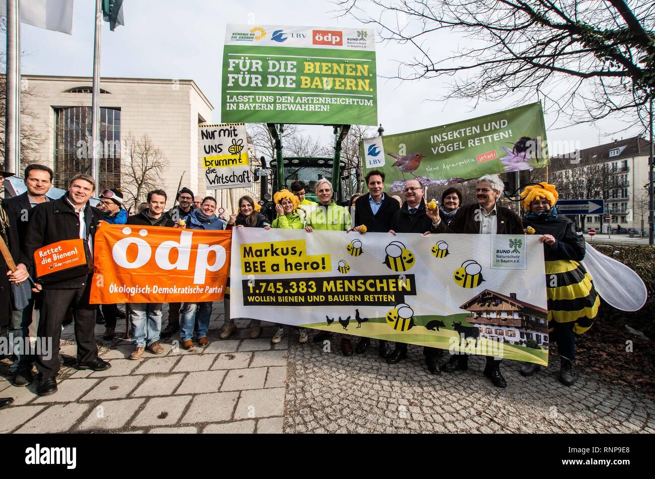 Munich, Bavaria, Germany. 20th Feb, 2019. After being deemed the most successful citizen initiative in the history of Bavaria with over 1.7 million signatures collected representing 18.4% of Bavaria, the groups behind the Volksbegehren Artenvielfalt, aka Save the Bees and Citizens' Initiative Species Diversity continue their work towards entering the initiative into law. The Save the Bees initiative is designed to put measures into place to not only prevent die offs of bees, but of various species throughout Bavaria, with the actors hoping Bavaria becomes an example for other regions w Stock Photo