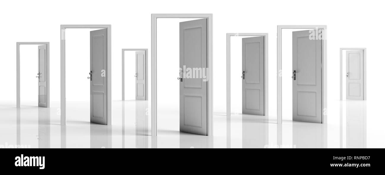 Business Open Opportunities Concept White Doors Opened On White Background Banner 3d Illustration Stock Photo Alamy