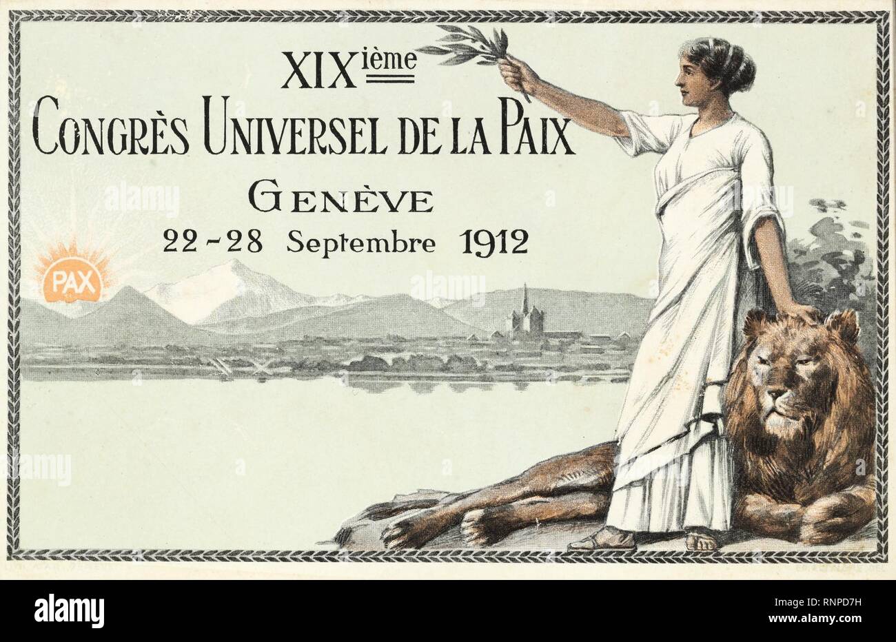 Carte postale du XIXème Congrès universel de la Paix à Genève. Stock Photo