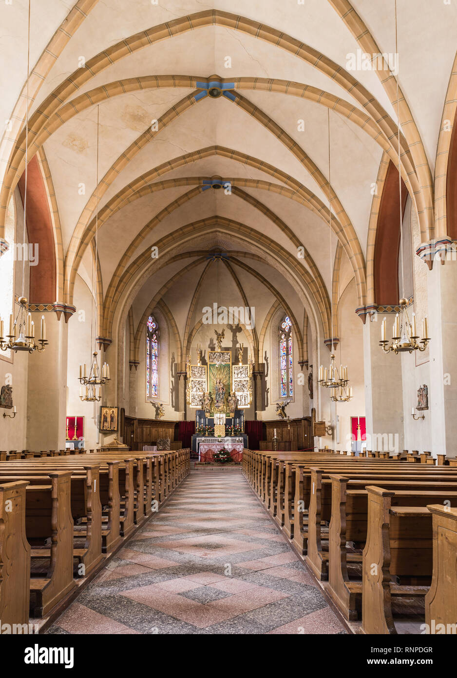 Bad Gastein, Austria - Febr 18, 2019. Nikolauskirche. Sankt Nikolaus Bad Gastein in Austrian, interior Stock Photo