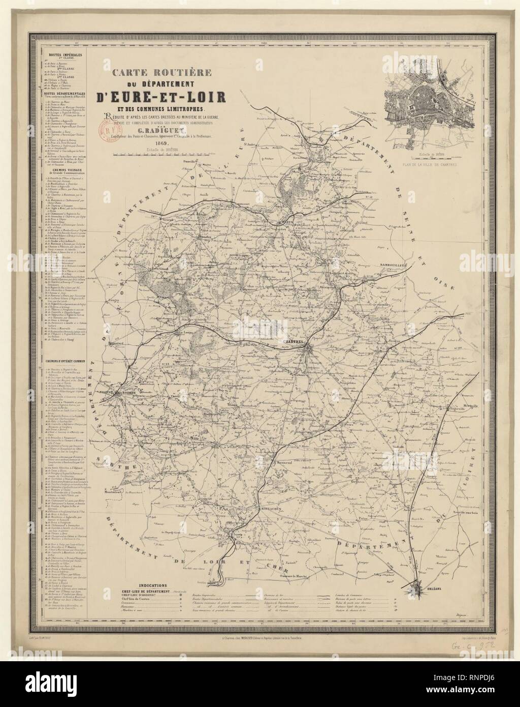 Carte routière du département d'EureetLoir Stock Photo Alamy