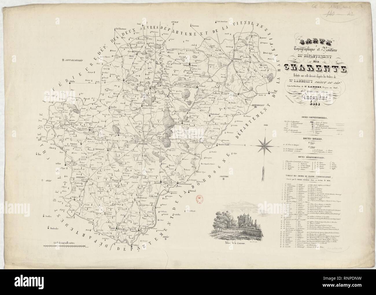 Carte topographique et routière du département de la Charente - 1842 ...