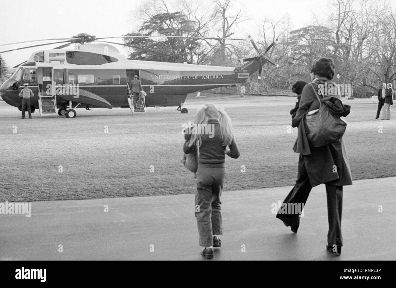 Carter family boards Marine One in Feb 1977. Stock Photo