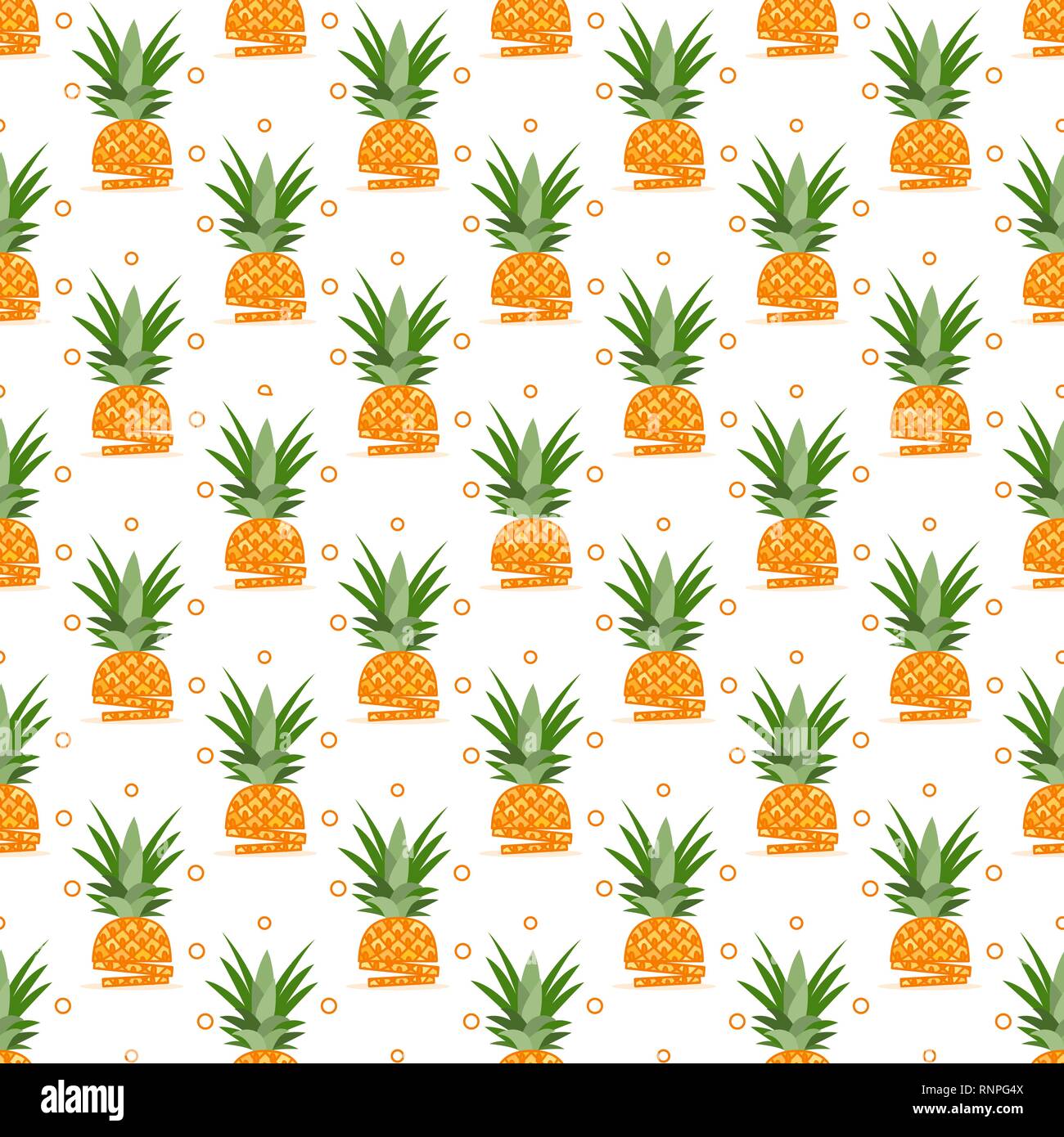 Vector seamless pattern with pineapples, pineapple slices. Tropical ...