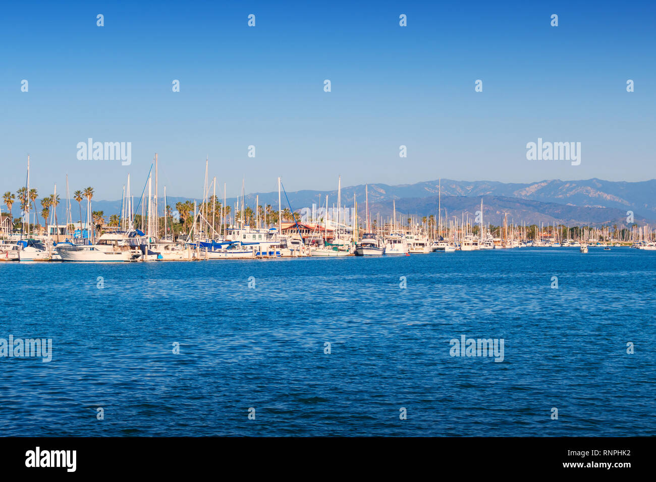 Many sailboats in Channel Islands Harbor in Oxnard California USA Stock Photo