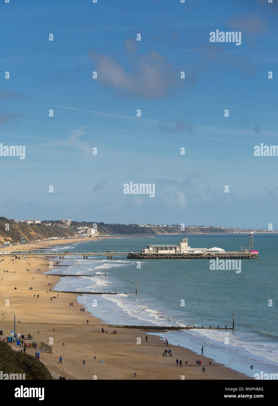Bournemouth beach and pier in Bournemouth, Dorset, UK Stock Photo