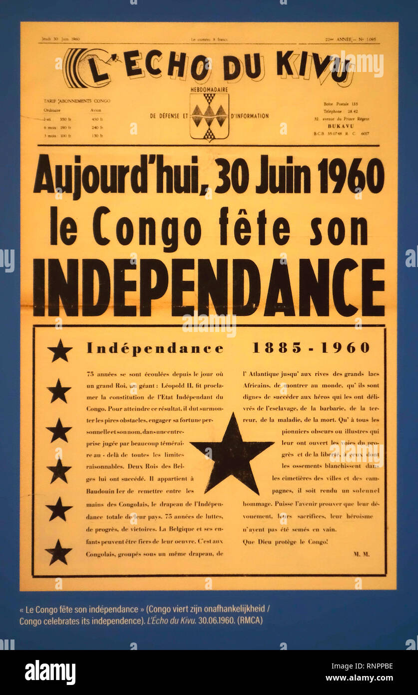 30 June 1960 front page of the Congolese weekly newspaper L'Echo du