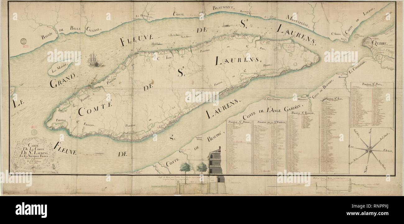 Carte de la comte de St Laurens, en la Nouvelle France. Stock Photo