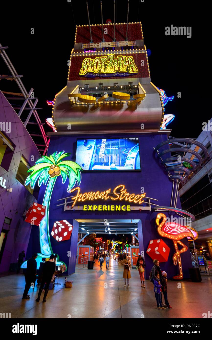 Neon neon signs at the Fremont Street Experience in old Las Vegas, night scene, Downtown, Las