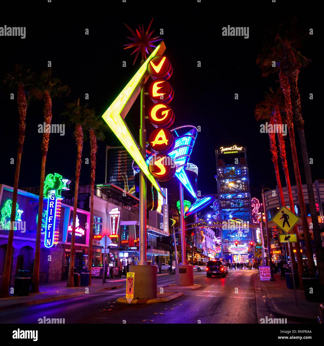 Neon neon signs at night, night shot, Fremont Street in old Las Vegas