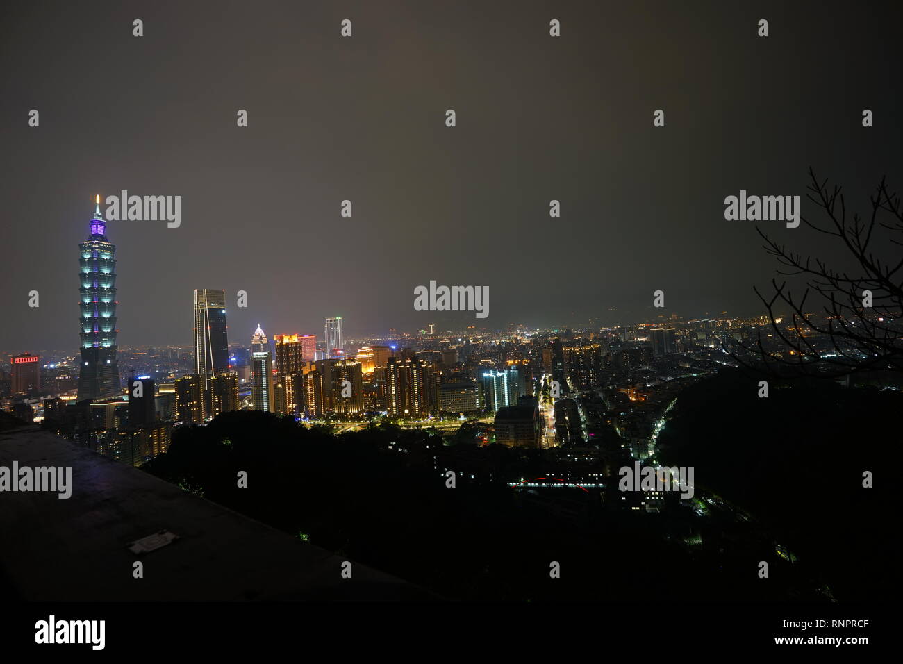 The aerial night view of the Taipei 101 from Elephant moutain