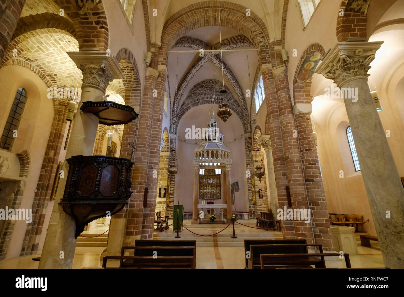 Interior, Saint Tryphon Cathedral, Kotor, Montenegro Stock Photo