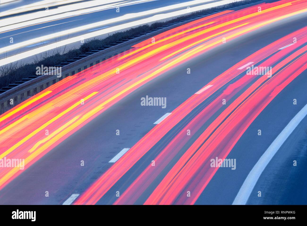 Light tracks on road, road traffic, Baden-Württemberg, Germany Stock Photo