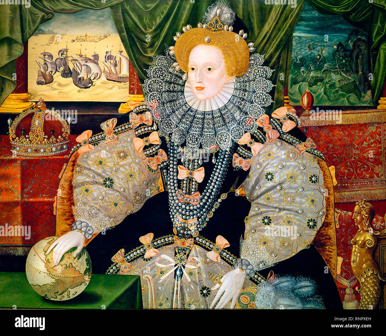 Queen Elizabeth I, The Armada Portrait, Woburn Abbey version, by unknown artist, circa 1588, oil on panel 16th Century painting Stock Photo