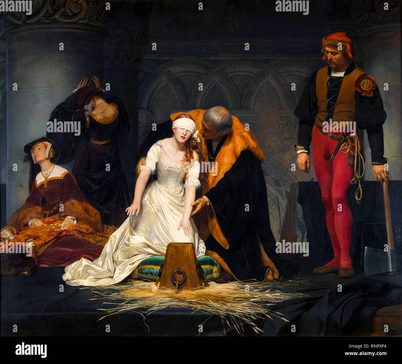 The Execution of Lady Jane Grey in the Tower of London in the year 1554, oil on canvas painting by Paul Delaroche, 1833 Stock Photo