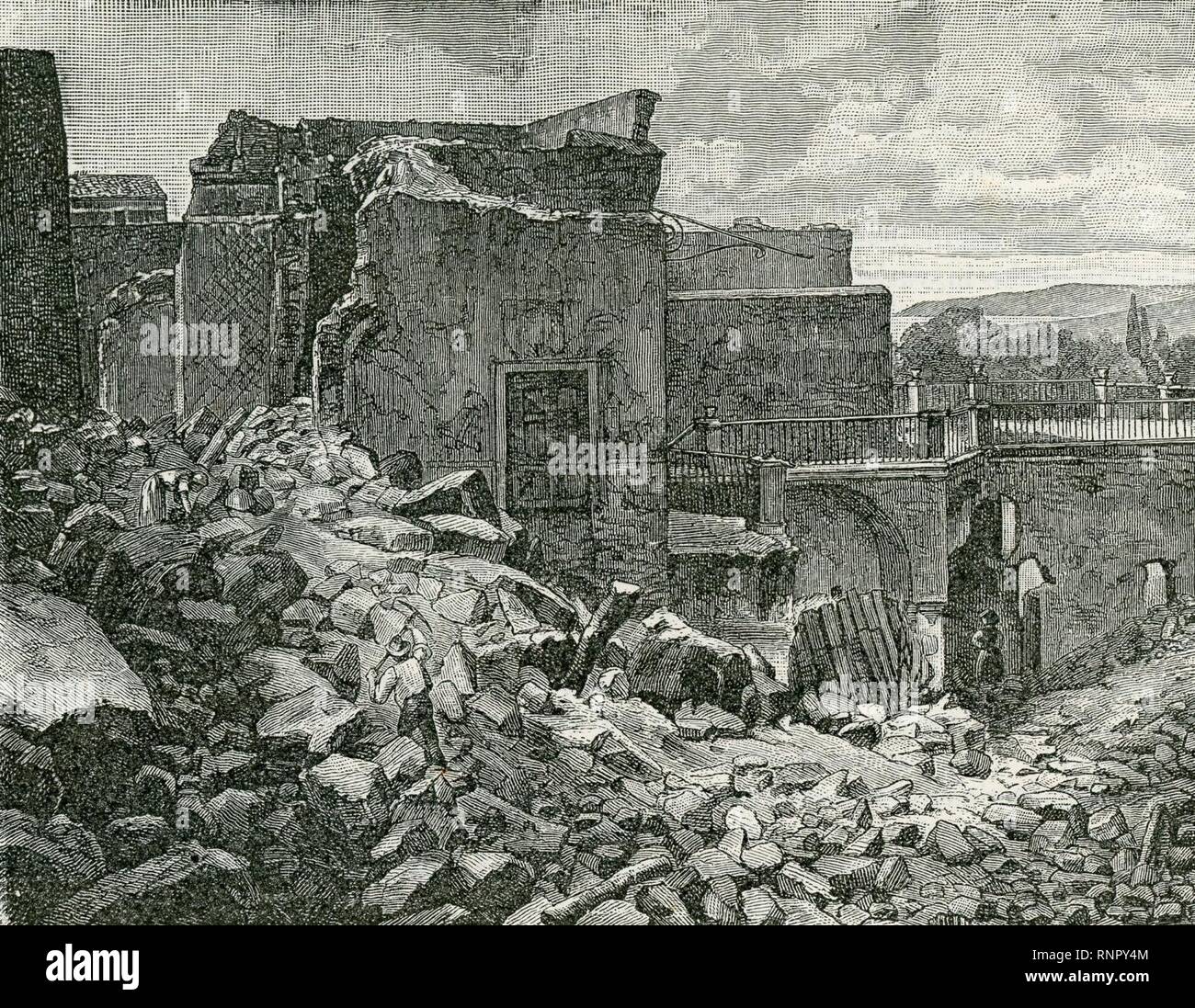 Casamicciola una parte del paese dopo il terremoto del 1883. Stock Photo