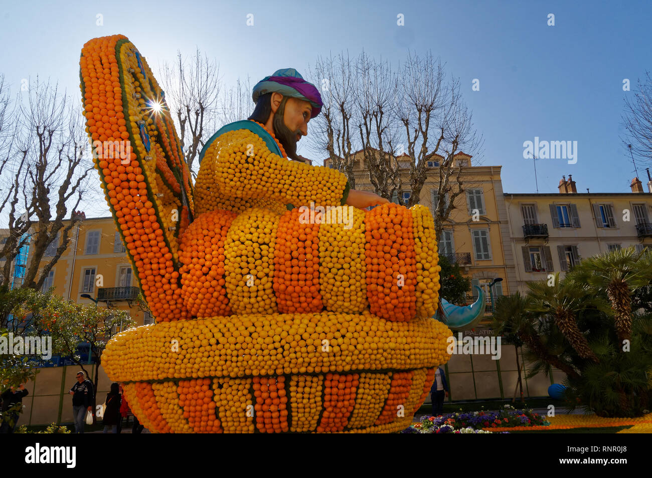 February 16th 2019 Menton, France,  the 86th LEMON FESTIVAL (Ali Baba on the tron) during the Carnival of NICE Stock Photo