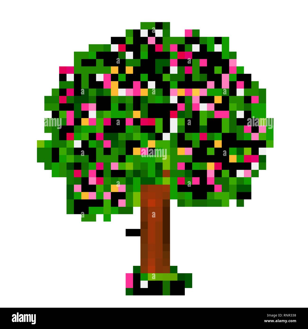 Spring tree with green leaves and pink flowers vector Stock Vector