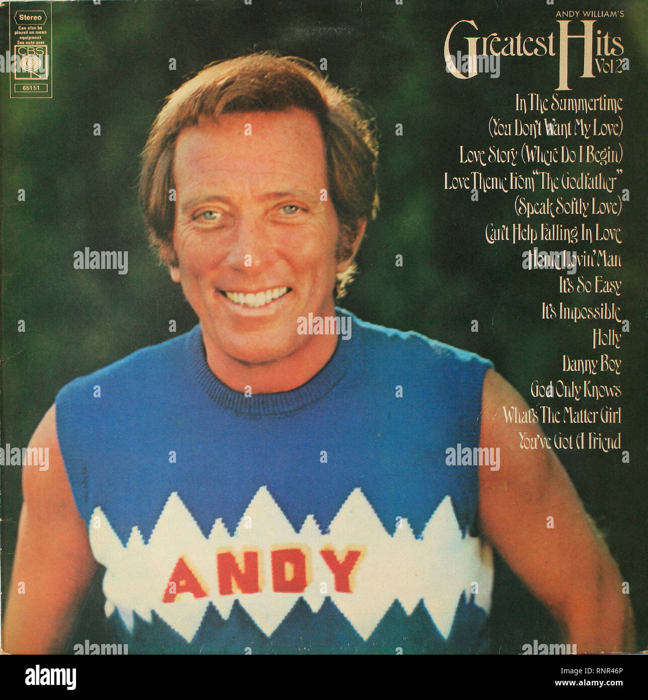 Andy Williams Greatest Hits Vol2 - Vintage Cover Album Stock Photo