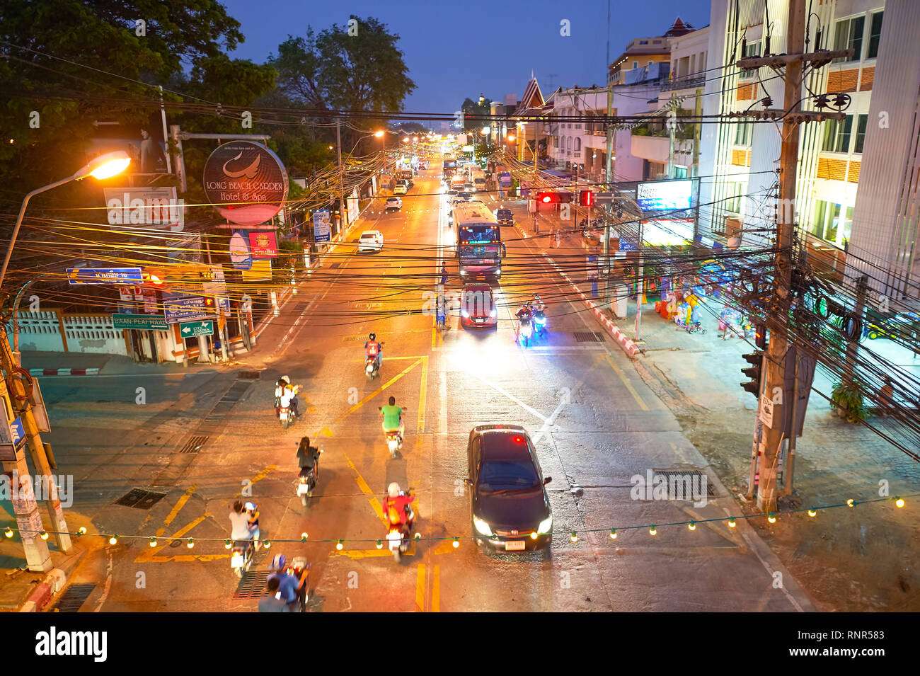 PATTAYA, THAILAND - CIRCA FEBRUARY, 2016: Pattaya at night time. Pattaya is a resort city in Thailand. Stock Photo