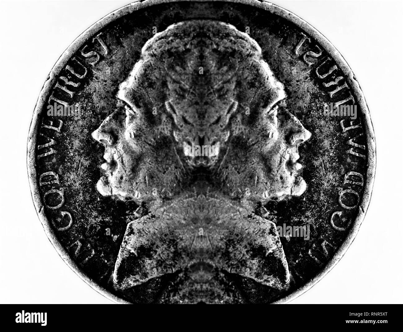 Double Headed Coin of Silver American Money with words In God We Trust