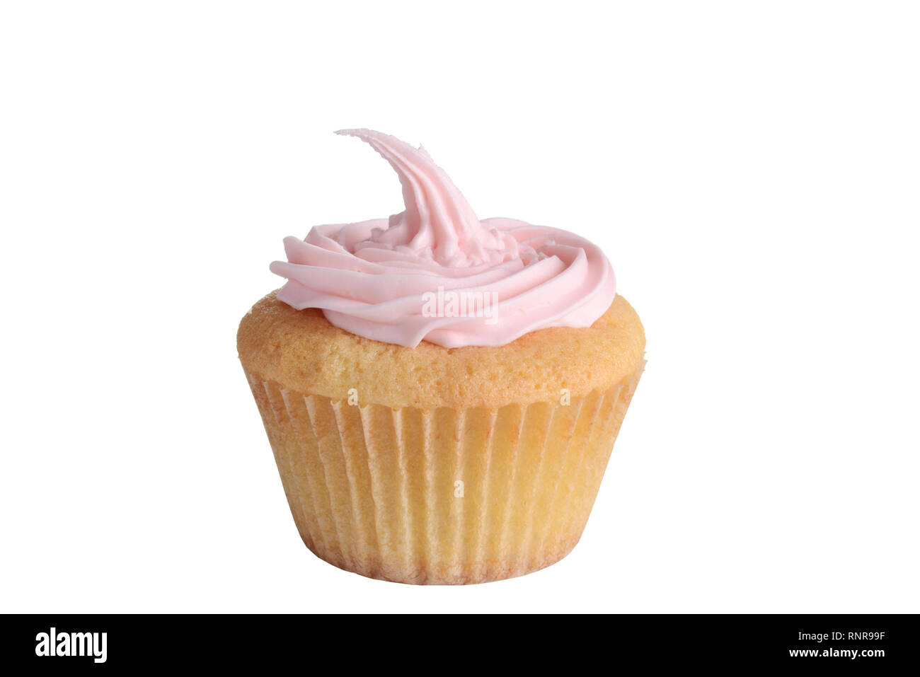 Closeup pink cupcake on white background Stock Photo