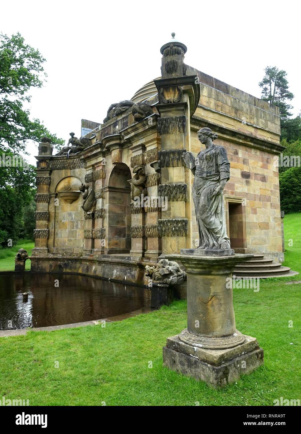 Cascade house, 1702-1703, designed by Thomas Archer, with carvings by Samuel Watson and Henri Nadauld - Chatsworth House - Derbyshire, England - Stock Photo