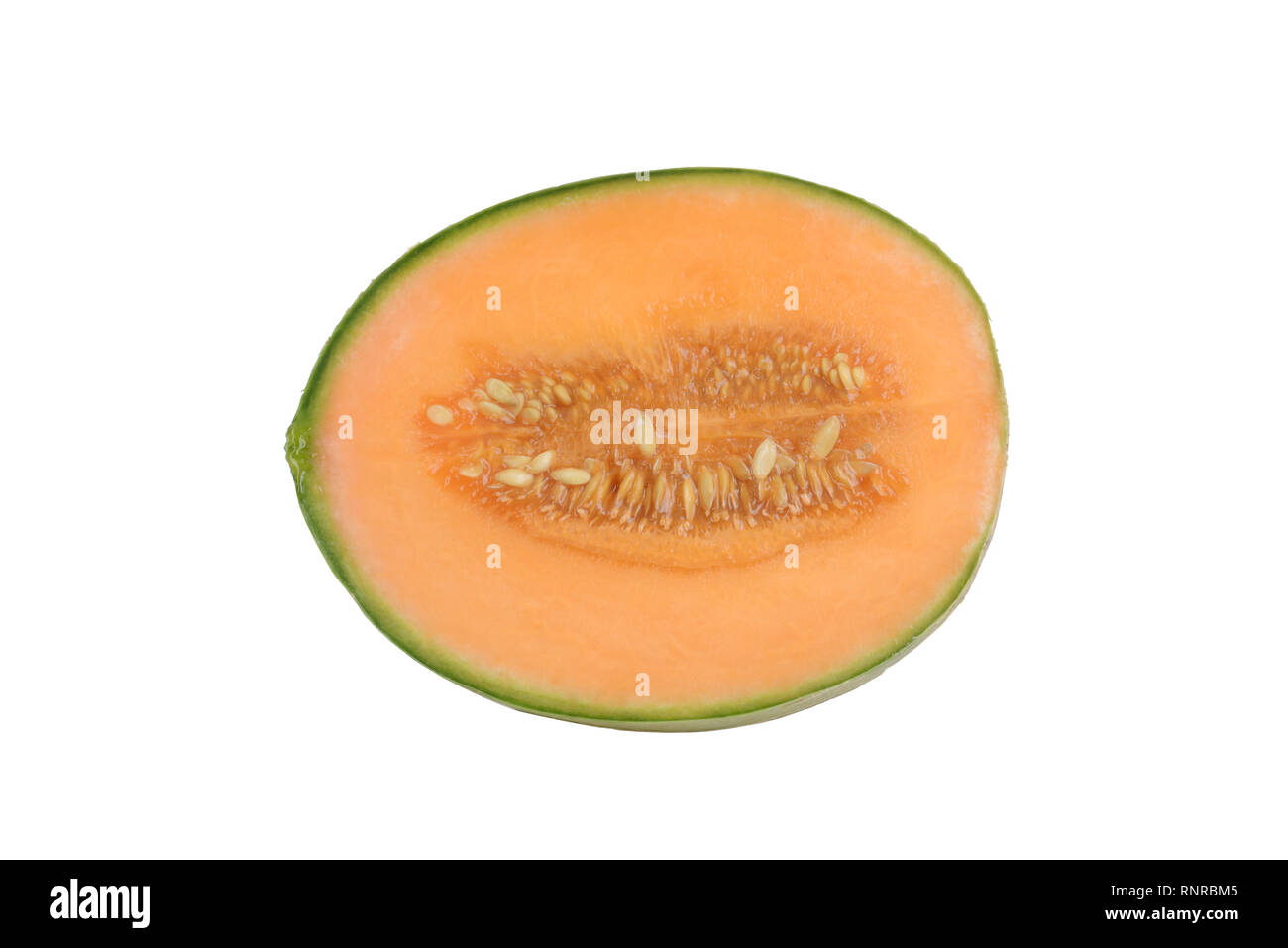 Isolated cut hybrid cantaloupe honeydew melon Stock Photo